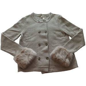 Banana Republic Sweater Women's M Beige Faux Fur Cuffs Double Breasted Elegant